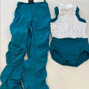 Teal Dance Costume Set with Sequin Top